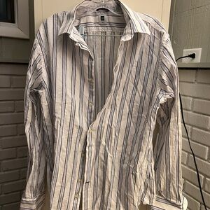 Unisex button down - striped White and Blue
